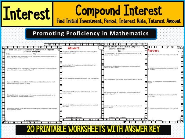 Compound interest related full range Problems worksheets Math