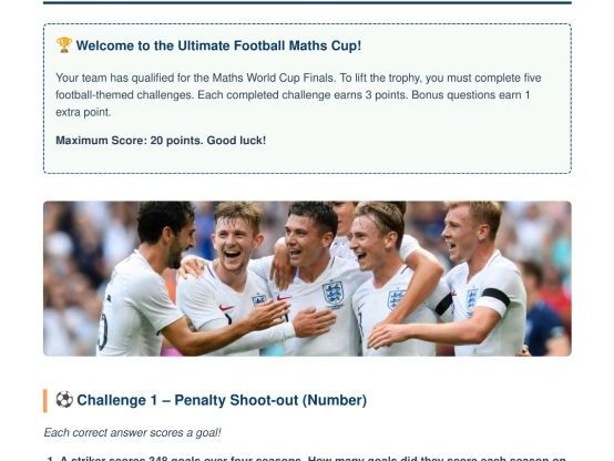 KS2 Maths Football resource. Number, Shape, Fractions end of term task