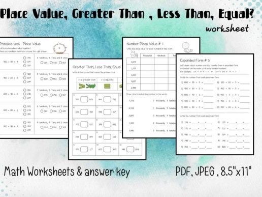Place Value greater than less than and Equal worksheet kindergarten to 3rd grade