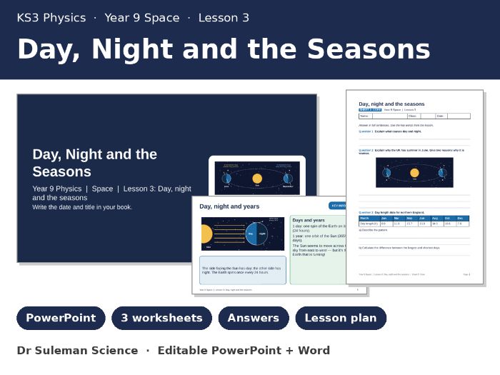 KS3 Day, Night and the Seasons Lesson + Worksheets | Year 9