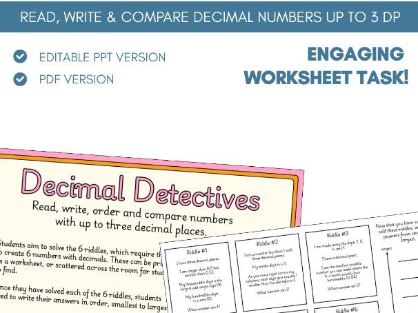 Read, Write & Compare Decimals | Worksheet Riddles Activity | Place Value