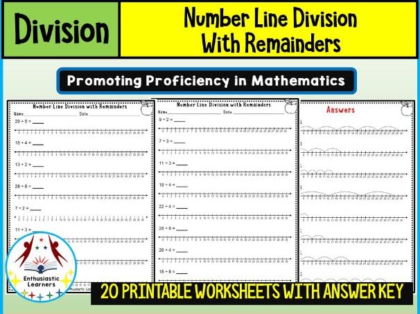 Number Line Division with Remainders Worksheets Math Problems