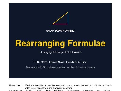 Rearranging Formulae GCSE Maths Revision Pack | Edexcel 1MA1 | Worked Answers