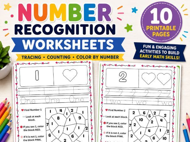 Valentine Math Worksheets Numbers 1–10