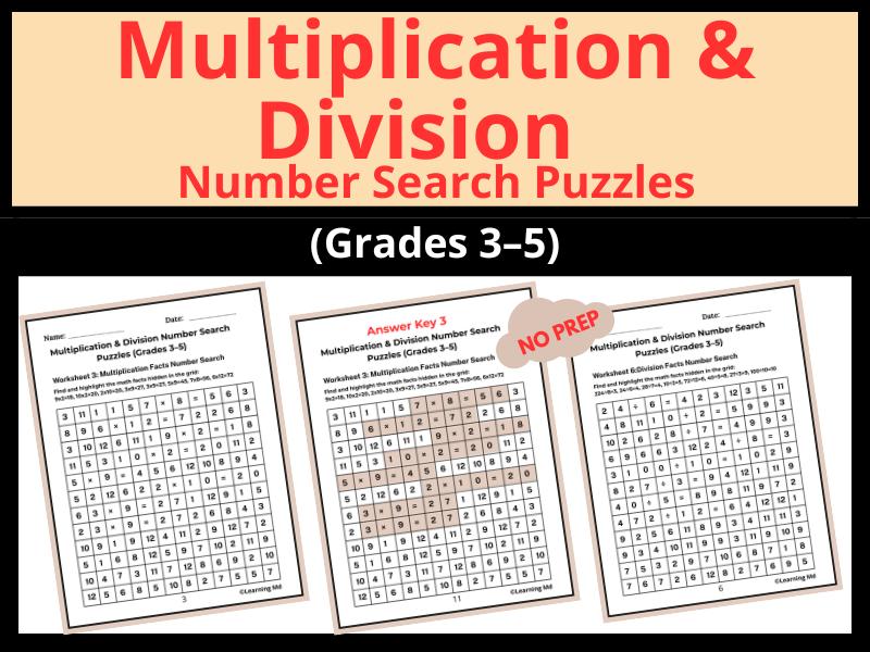 Multiplication & Division Number Search Puzzles (Grades 3–5)