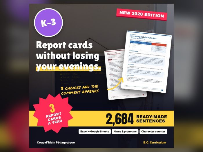 BC Report Card Comments Generator K-3 | Proficiency Scale Comment Bank