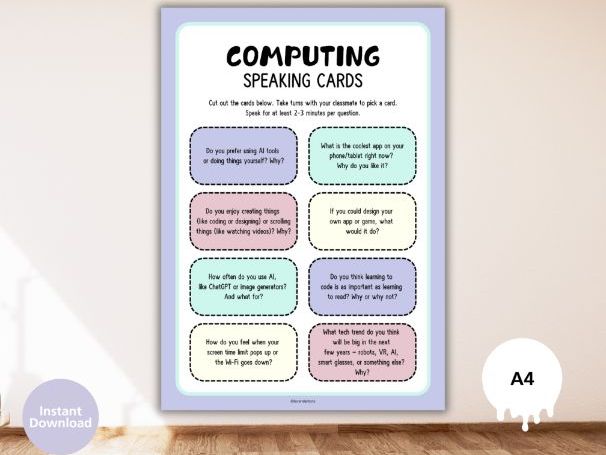 Computing Speaking Cards — Fun Tech Discussion Prompts for KS2 & KS3