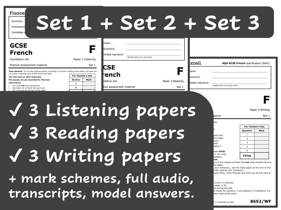 AQA GCSE French (2026) – Foundation Practice Paper Bundle (Sets 1, 2, 3)