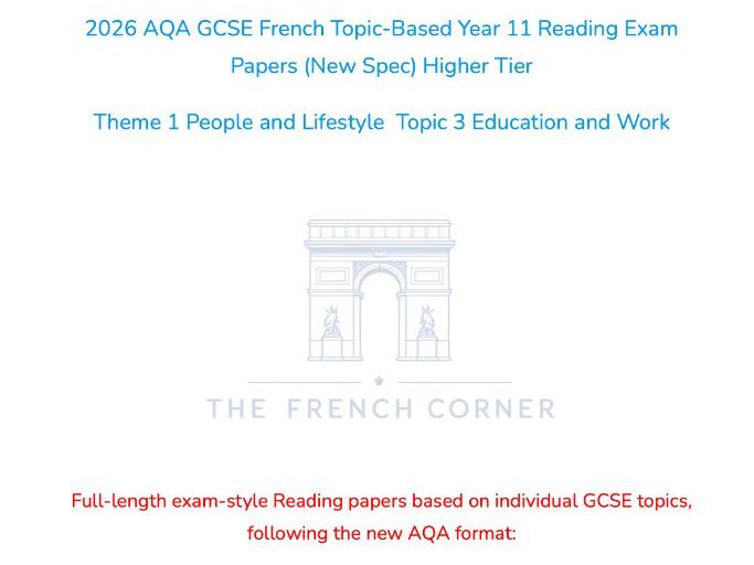 FREE 2026 AQA GCSE French Topic-Based Reading Exam Paper 1.3 – Higher Tier