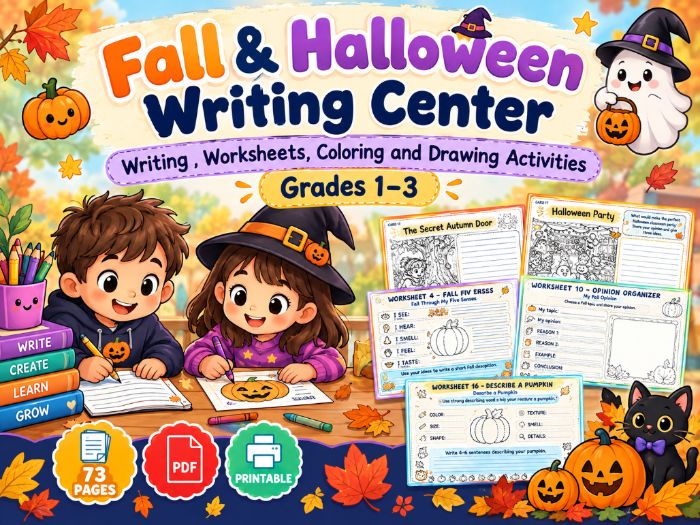 Fall & Halloween Writing Center | Writing , Worksheets, Coloring and Drawing Activities | Grades 1–3