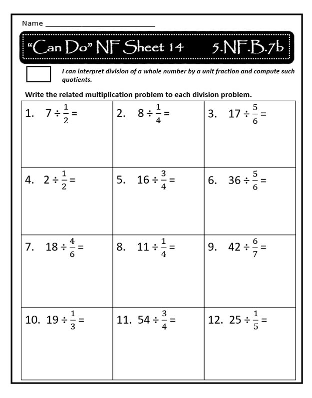 Division Of Unit Fractions And Whole Numbers CCSS 5 NF 7 Teaching