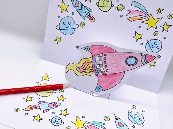 Space Rocket Colour-In Pop Up Card