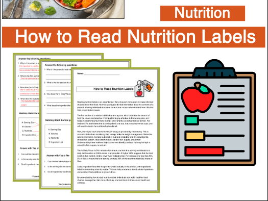 How to Read Nutrition Labels Reading Comprehension Passages & Questions Worksheets