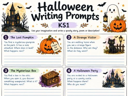 Inspire little imaginations with this fun Halloween Writing Prompts Worksheet for KS1!