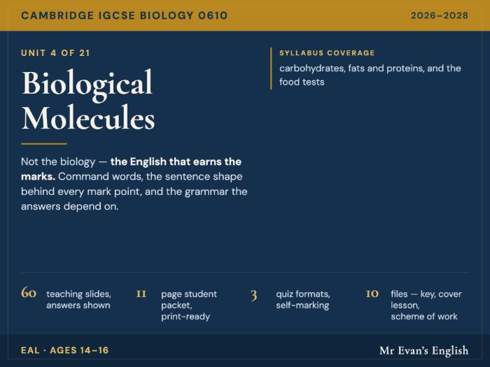 IGCSE Biology 0610 U4 Biological molecules — EAL