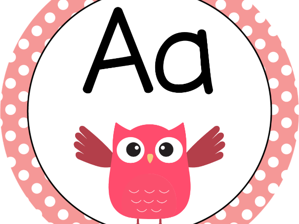 Owl Theme with Polka Dots/ ALPHABET & NUMBERS Round Labels Word Wall Editable