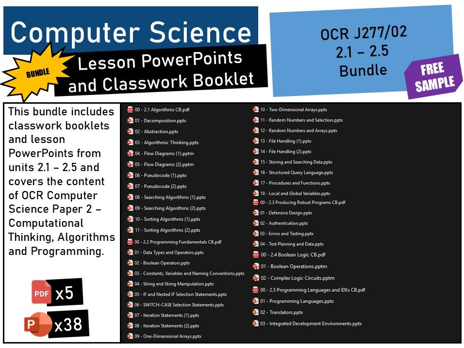 OCR GCSE Computer Science (J277/02) 2.1 - 2.5 Lesson PowerPoints and Classwork Booklet BUNDLE