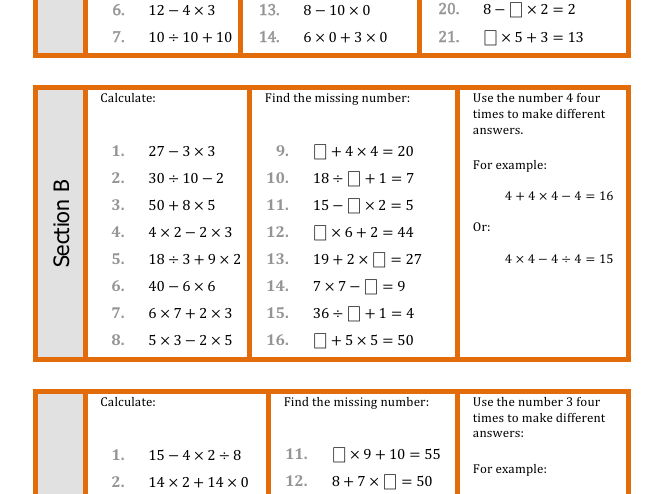 Order of Operations - Differentiated
