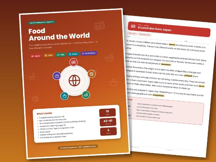 ESL Food Around the World Reading Pack A2-B1