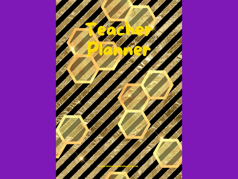 Honey Gold and Black Stripes with Honeycomb Pattern Teacher Planner