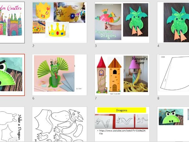 Castles, dragon, crowns suggested art activities