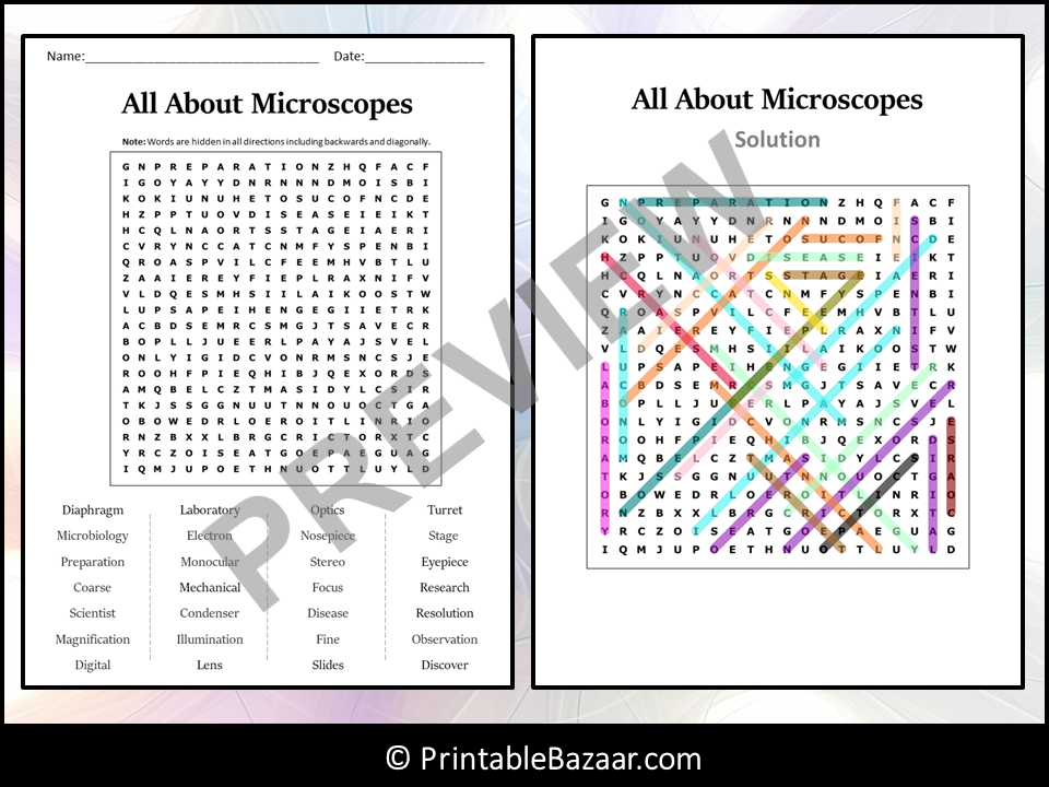 All About Microscopes Word Search Puzzle Worksheet Activity Teaching Resources