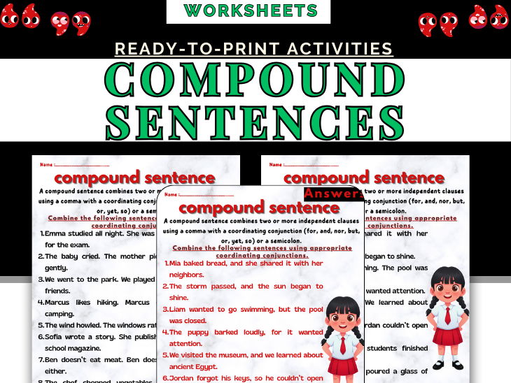 Compound Sentences Worksheets | Using Coordinating Conjunctions (FANBOYS)