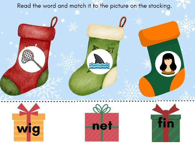 CVC Words to Stocking Match – Christmas (3 Sheets)