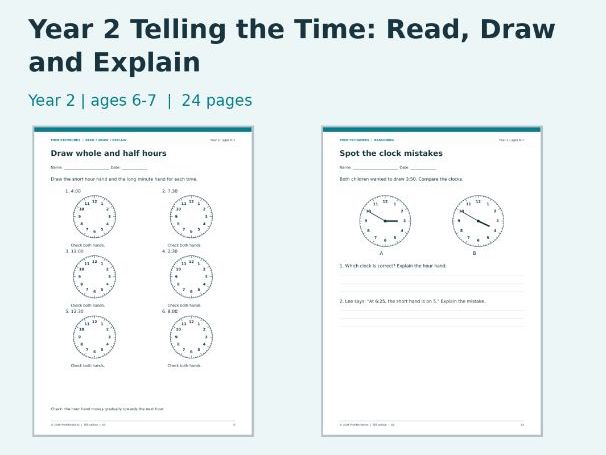 Year 2 Telling the Time: Read, Draw and Explain