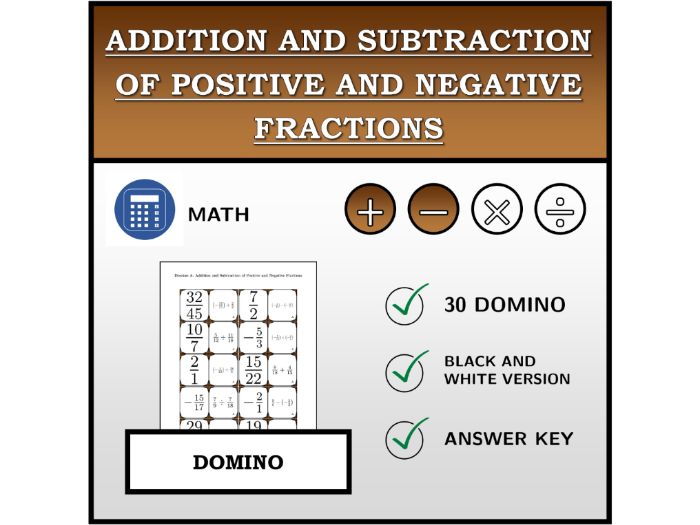 Domino | Addition and Subtraction of Positive and Negative Fractions | Math Activity