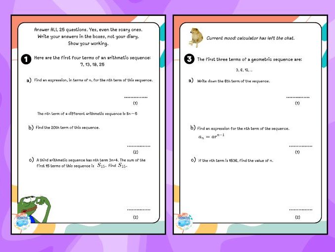 Edexcel iGCSE sequence worksheets and answers (YR 11)