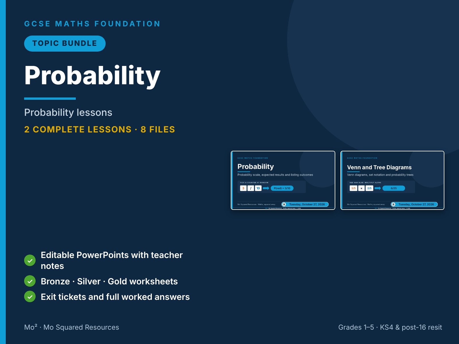 Probability – 2 GCSE Maths Foundation Lessons (Topic Bundle) with Worksheets & Answers