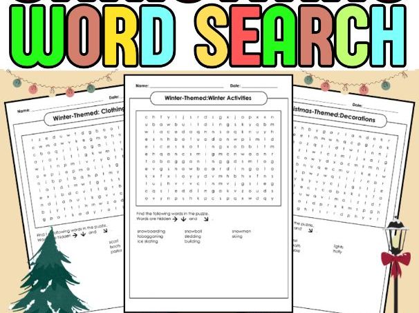 Christmas Winter Word Search puzzles Pack | 7 Worksheets + Answer Keys | Holiday Activity