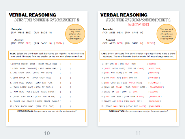 Verbal Reasoning  11+ Exam Preparation Worksheets