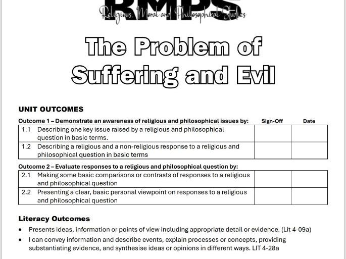 Suffering and Evil, Religious and Philosophical Questions, National 4