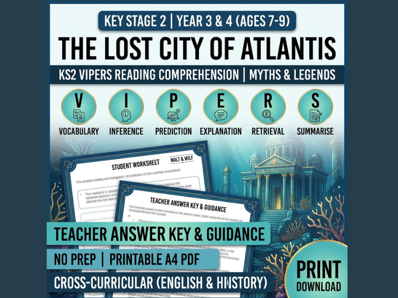 KS2 VIPERS Reading Comprehension: The Lost City of Atlantis (Printable PDF)
