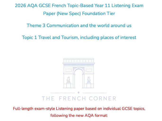 2026 AQA GCSE French Foundation Listening Paper 3.1 Travel and Tourism with Realistic Exam Audio