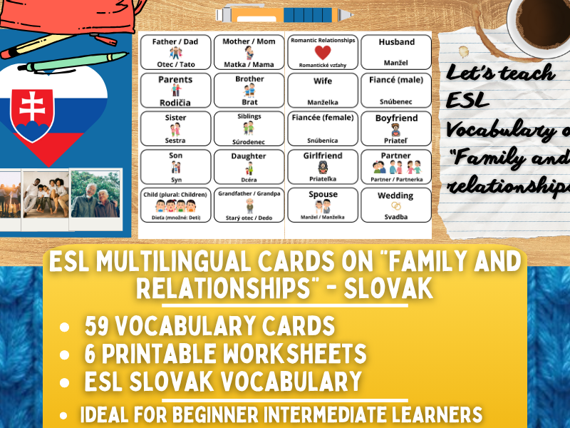 ESL Multilingual Vocabulary Flashcards - Family and Relationships - Slovak