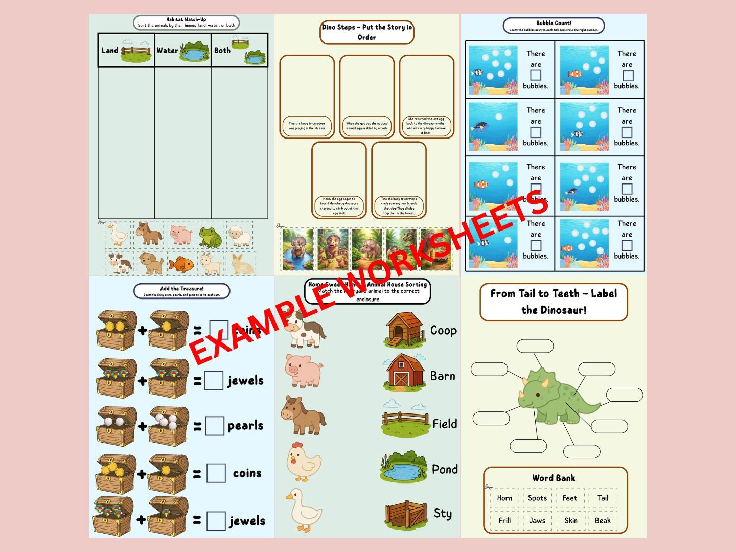 Animals All Around Us: Dinosaur, Farm & Sea Learning Pack Bundle (Ages 3–7)