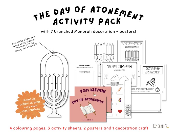 The Day Of Atonement Activity Pack With Menorah Decoration Yom Kippur Worksheets For Kids Fun