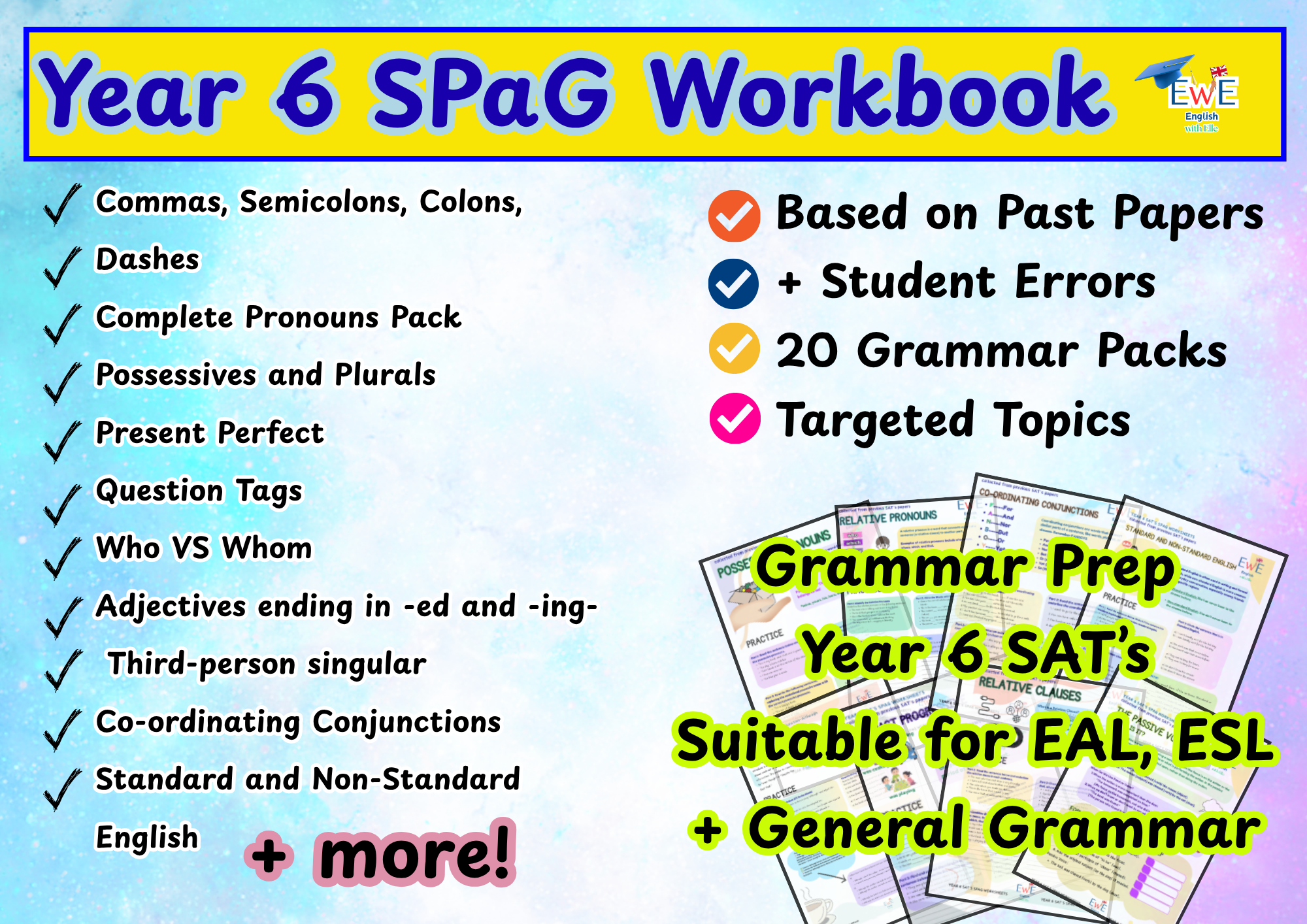 Year 6 SAT's Grammar Activity Workbook- Focused + Targeted Topics - Based On Past Papers - 20 Activity Packs