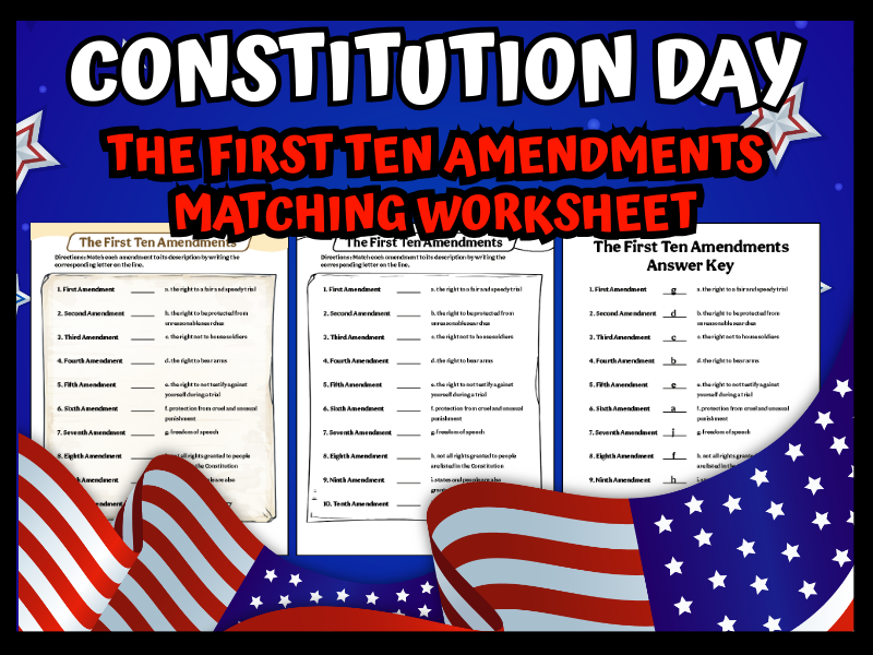 First 10 Amendments Worksheet | Bill of Rights Matching Activity