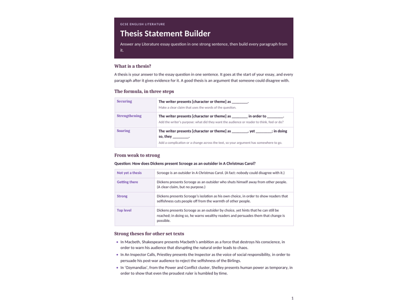Thesis Statement Builder: GCSE English Literature