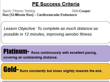 Fitness Testing Tiered Success Criteria PE (Physical Education) | KS2–KS3