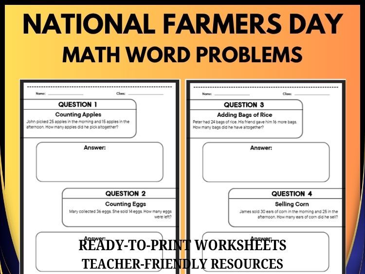 National Farmers’ Day Math Word Problems | Farm-Themed Math Worksheets Grades 2–8