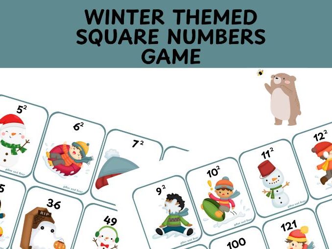Winter themed squared number bingo game