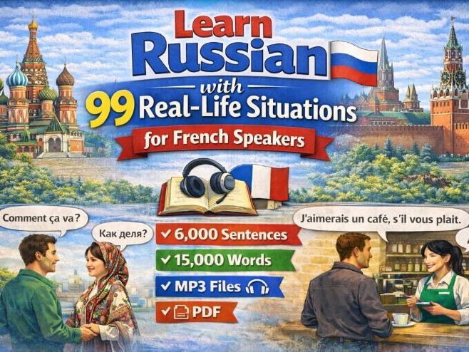 Learn Russian for French Speakers, 6,000 Sentences, 15,000 Words(MP3 & PDF)