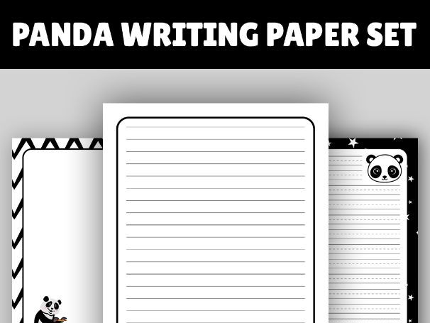 Panda Writing Paper Set: Handwriting, Lined, Graph, Drawing, and Dotted Sheets