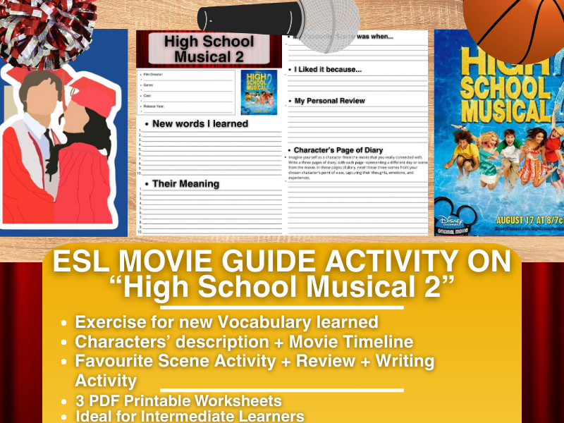 ESL Movie Guide Worksheets on High School Musical 2