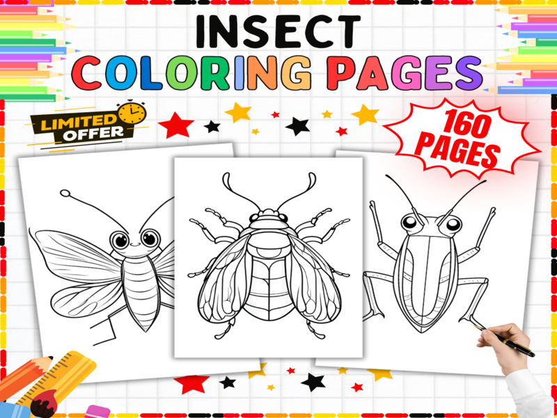 Insect Coloring Pages | Bugs Beetles Butterflies Art Activity Worksheets | Fine Motor Skills Bundle